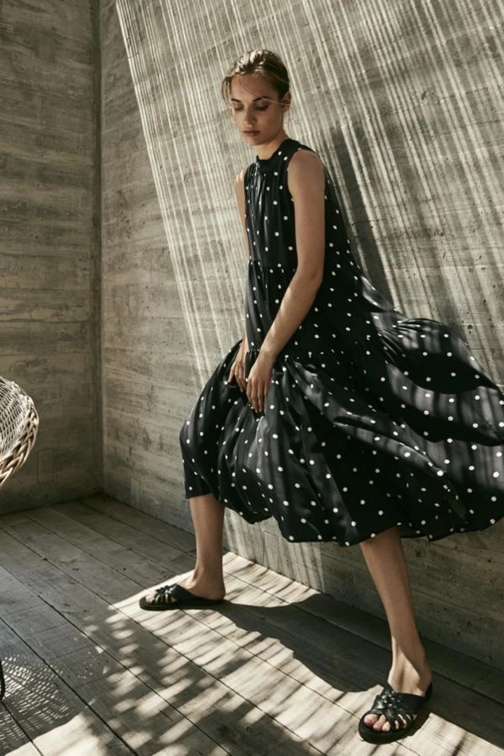 asceno black polka dot dress Short Sleeves Black Polka Dot Midi Dress – HAREM's Brides main image 1