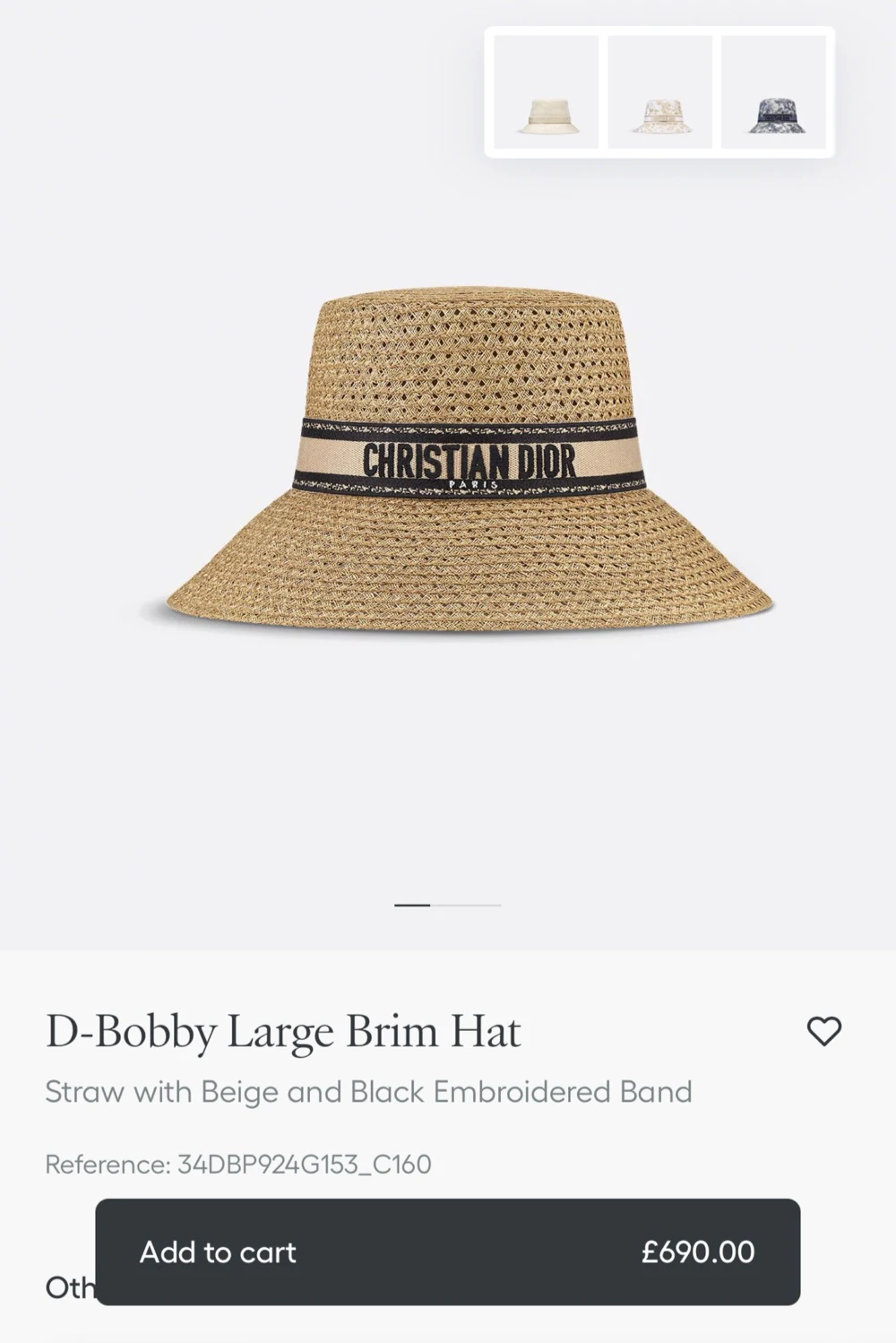 Christen Dior Black and beige straw hat D-Bobby Large Brim Hat Straw with Beige and Black  main image 4
