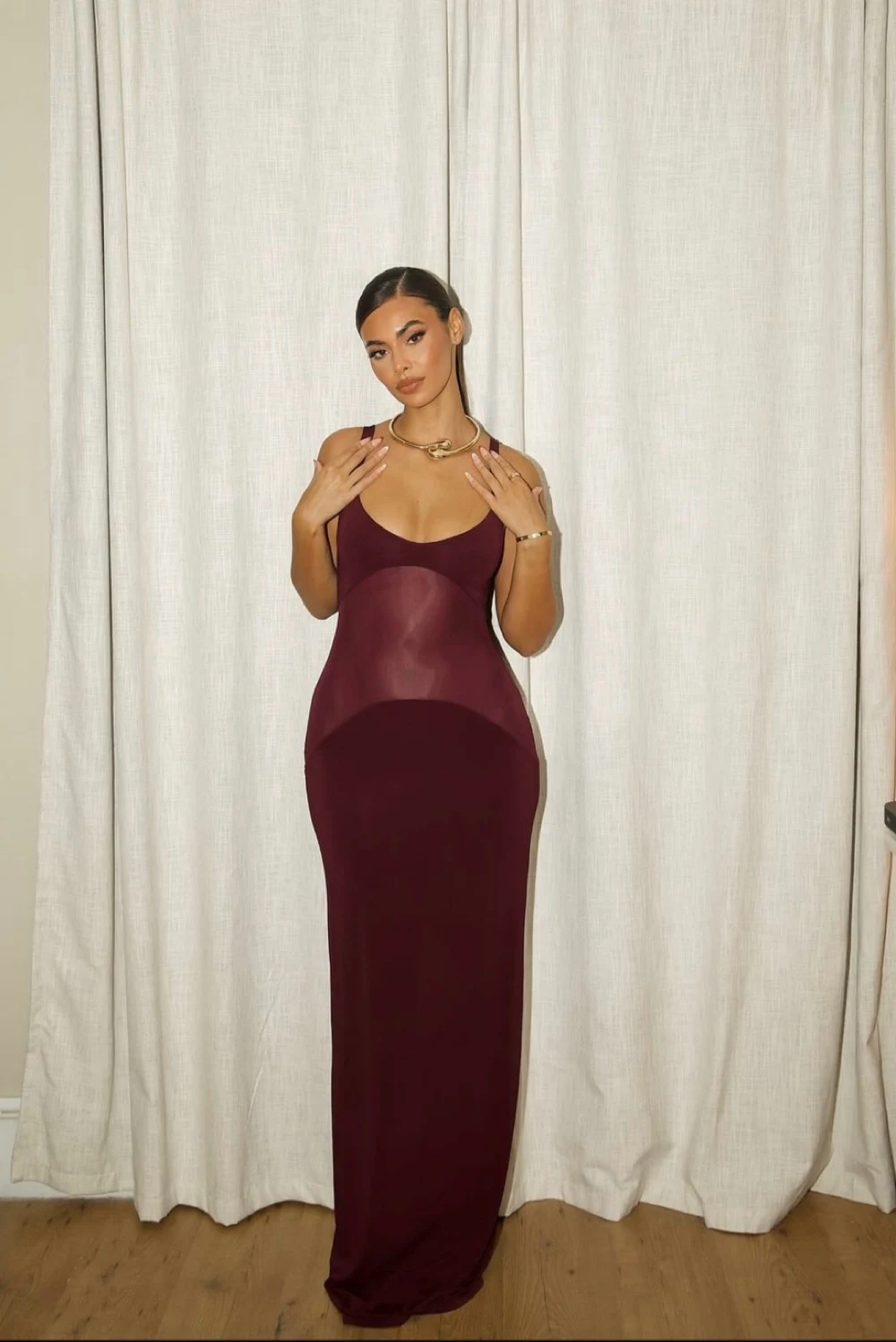 helsa burgundy dress The Muse Cape Dress in Oxblood. Cinematic from every angle. A long garnet  column, a sculptural drape, and a bare back framed in delicate straps