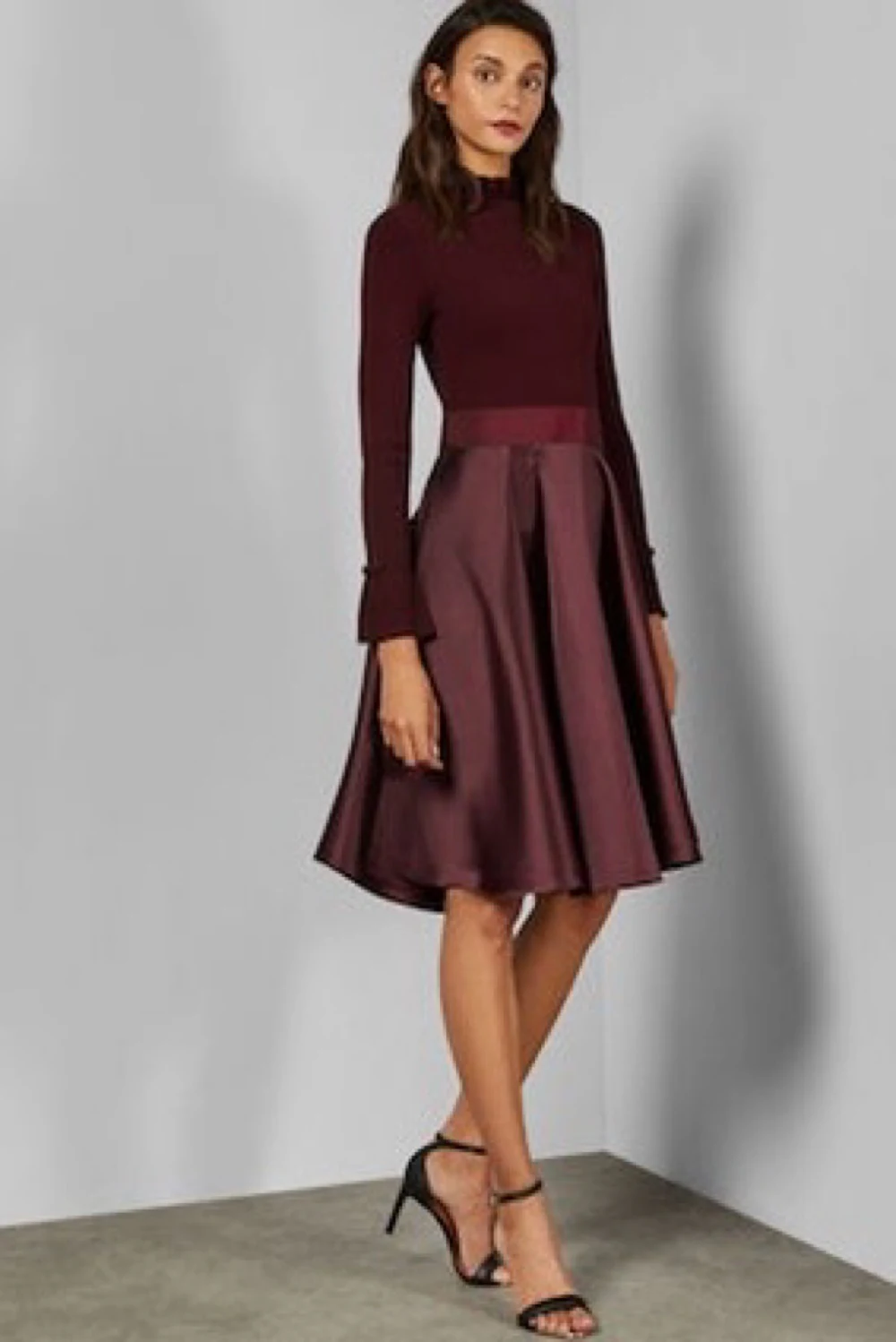 zadi knitted frill full skirt dress Rent Ted Baker Burgundy UK 10 buy1get1
