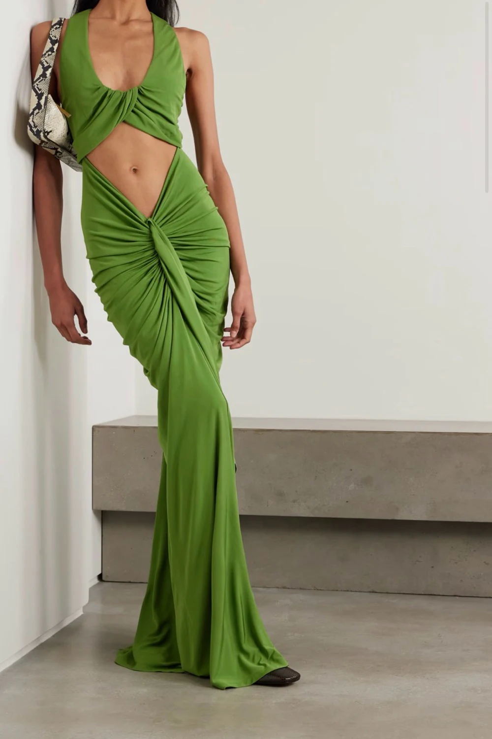 christopher esber lime green dress Christopher Esber Green Crystal Stone Maxi Skirt main image 1