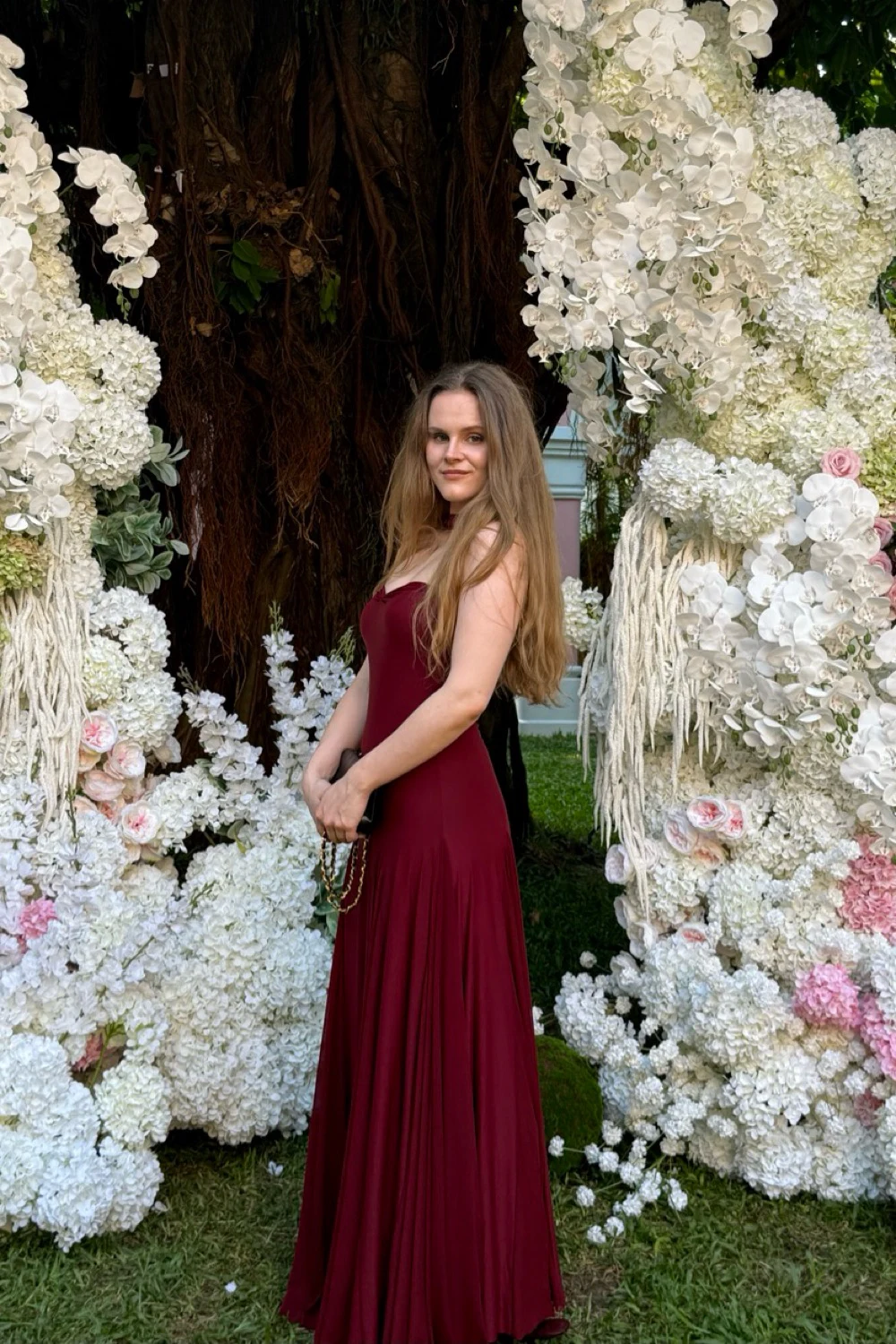 berta dress in burgundy deme by gabriella Rent UK 10 What to wear with