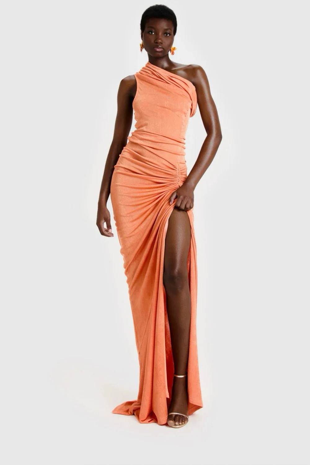 bbxbrand orange dress BBX BRAND Asymmetric Mesh Maxi - Flame