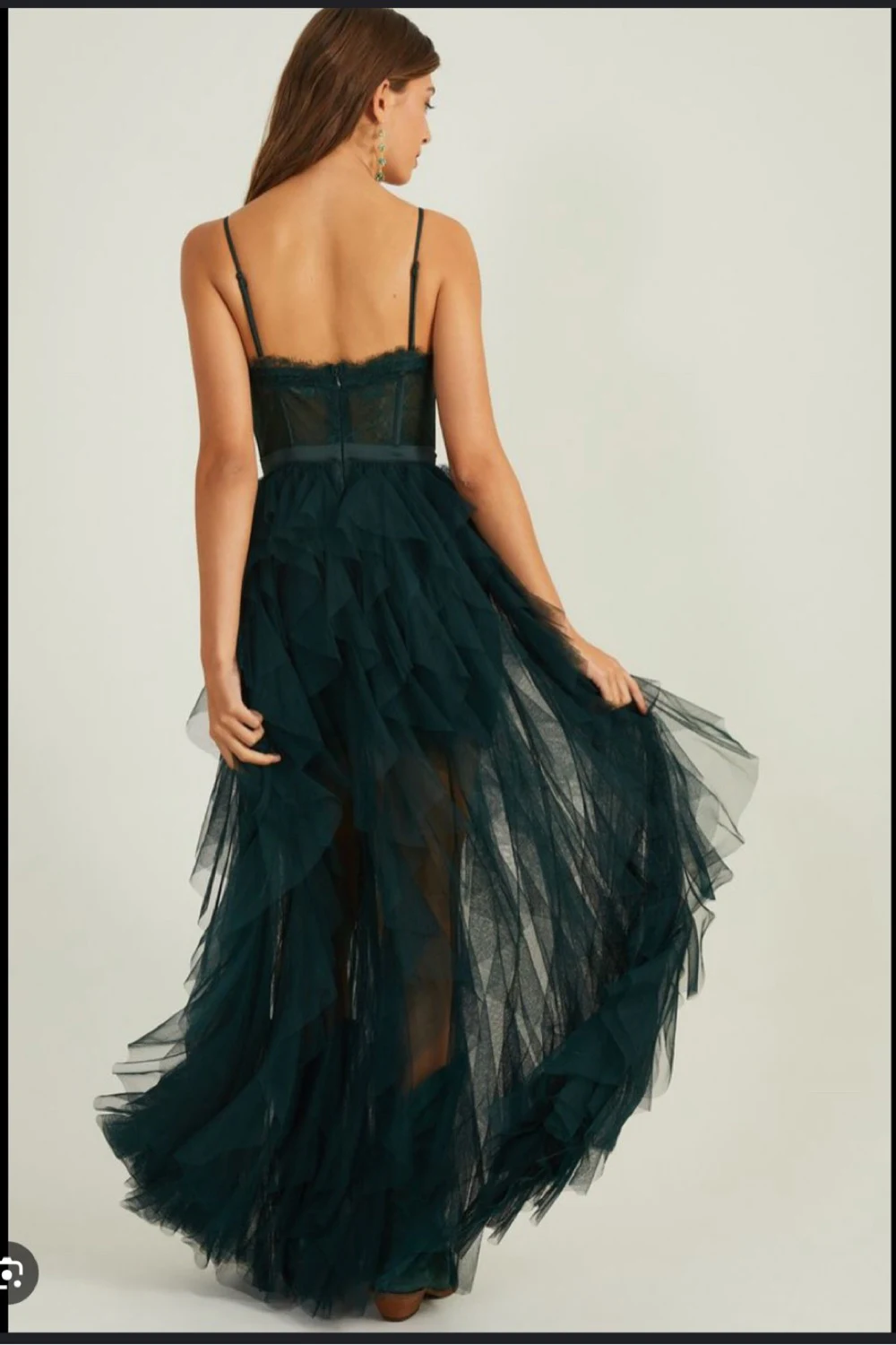 altar'd state green ruffle dress Rent UK 8 care-Dry Clean