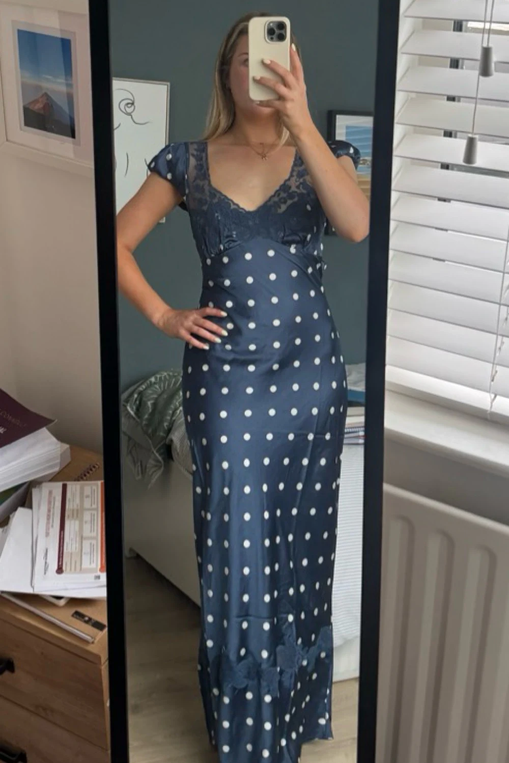 free people blue polka dot dress Free People Butterfly Babe Midi Dress in Classic Combo