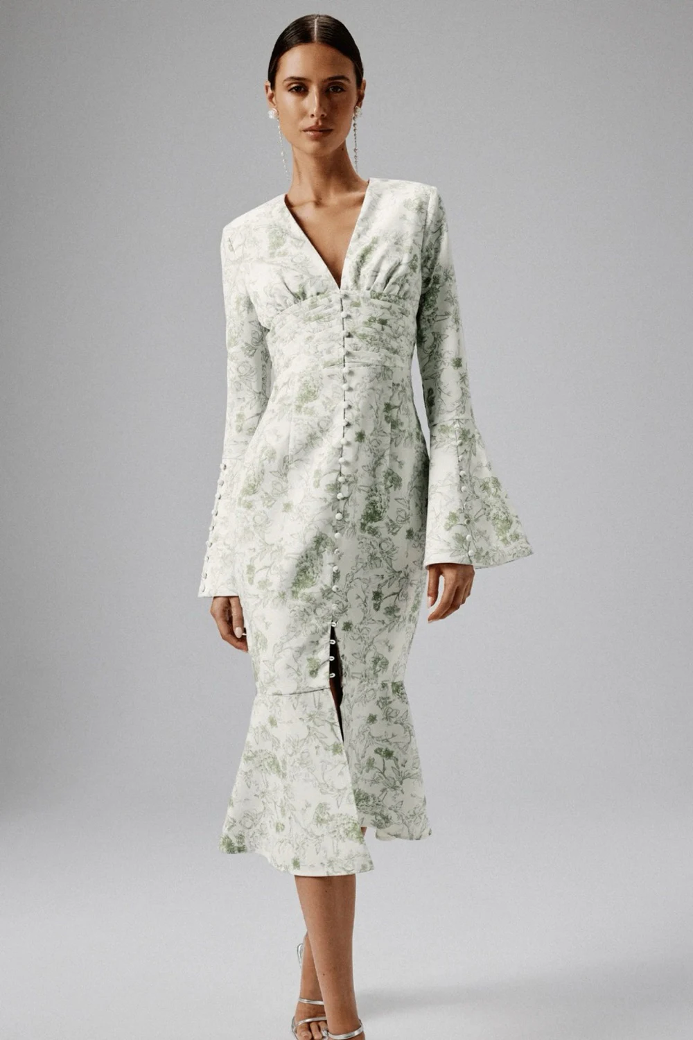 green satin leopard print dress Rent Lavish Alice Off The Shoulder Exaggerated Frill Scuba Midi Dress In  Red main image 1