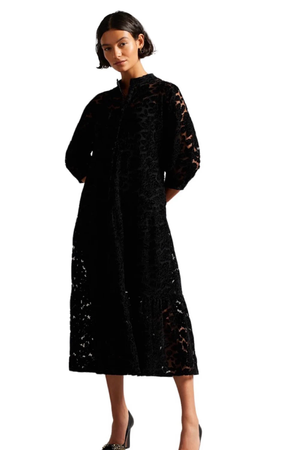 knee length dresses for ladies Ted Baker Black Lace Star Tiered Collared Dress with White Collar  The  Hangout