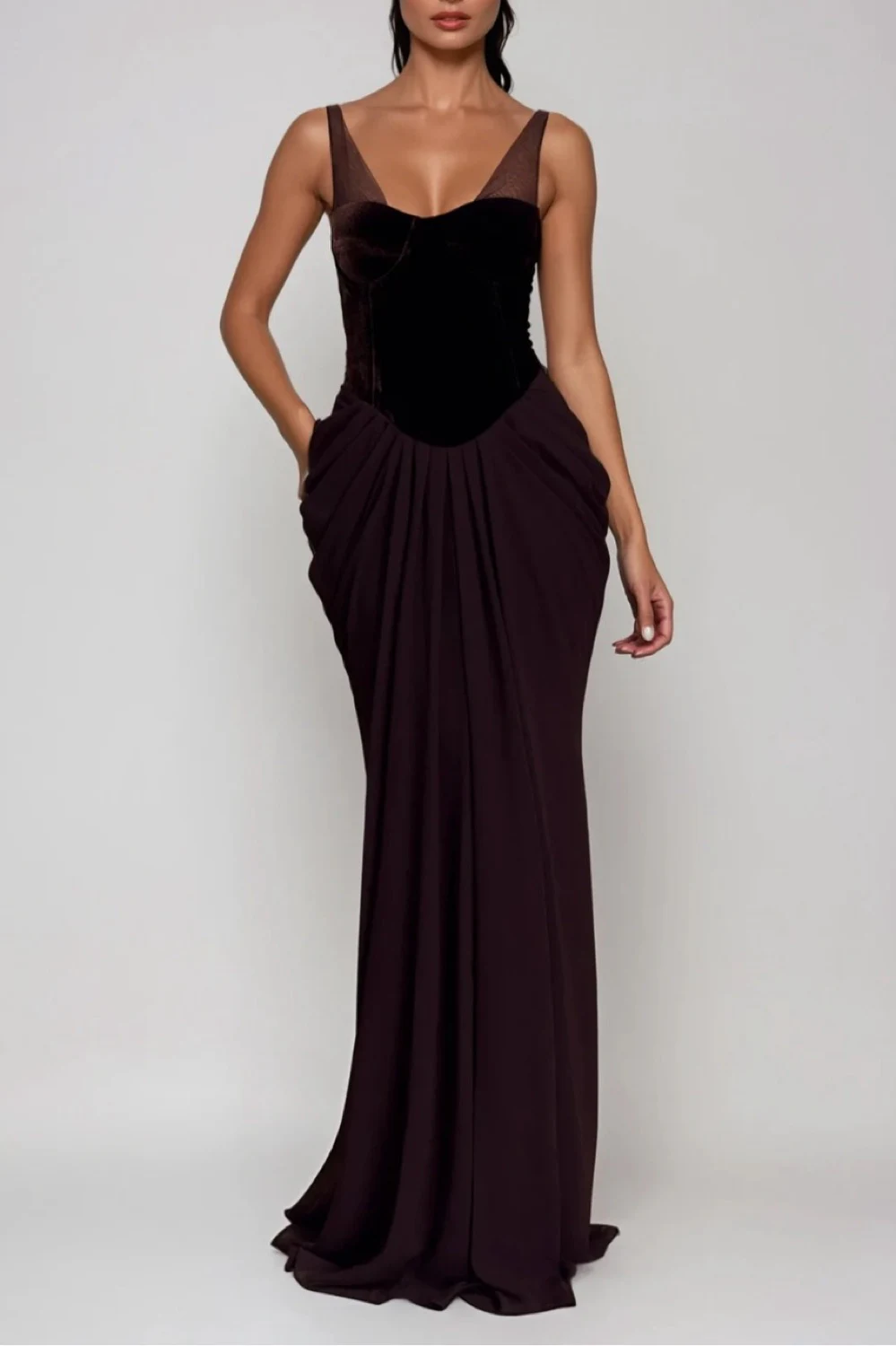 Meshki Roxanne Velvet Corset Maxi Dress