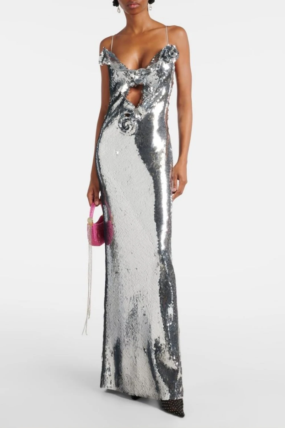 magda butrym silver dress Magda Butrym Silver Choker Sequin Minidress Magda Butrym