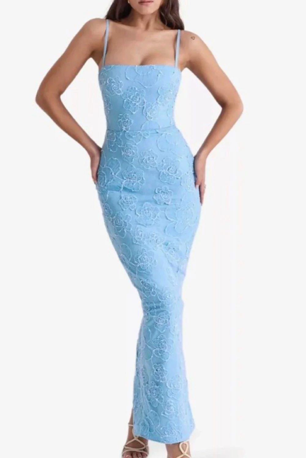 tuscan blue embroidered floral maxi dress Rent House Of Cb Blue Dress UK 8