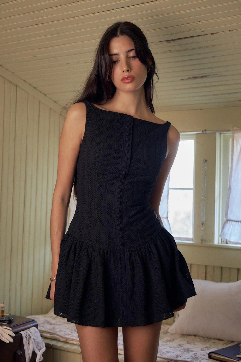 mirror palais kissing booth flared eyelet-cotton mini dress Mirror Palais - - Kissing Booth Flared Eyelet-Cotton Mini Dress - Black