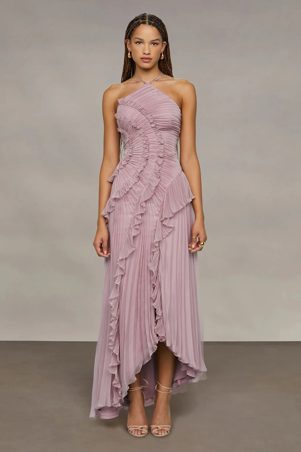 amur purple ruffle dress AMUR Women's Cassy Pleated Gown - Purple - Size 6