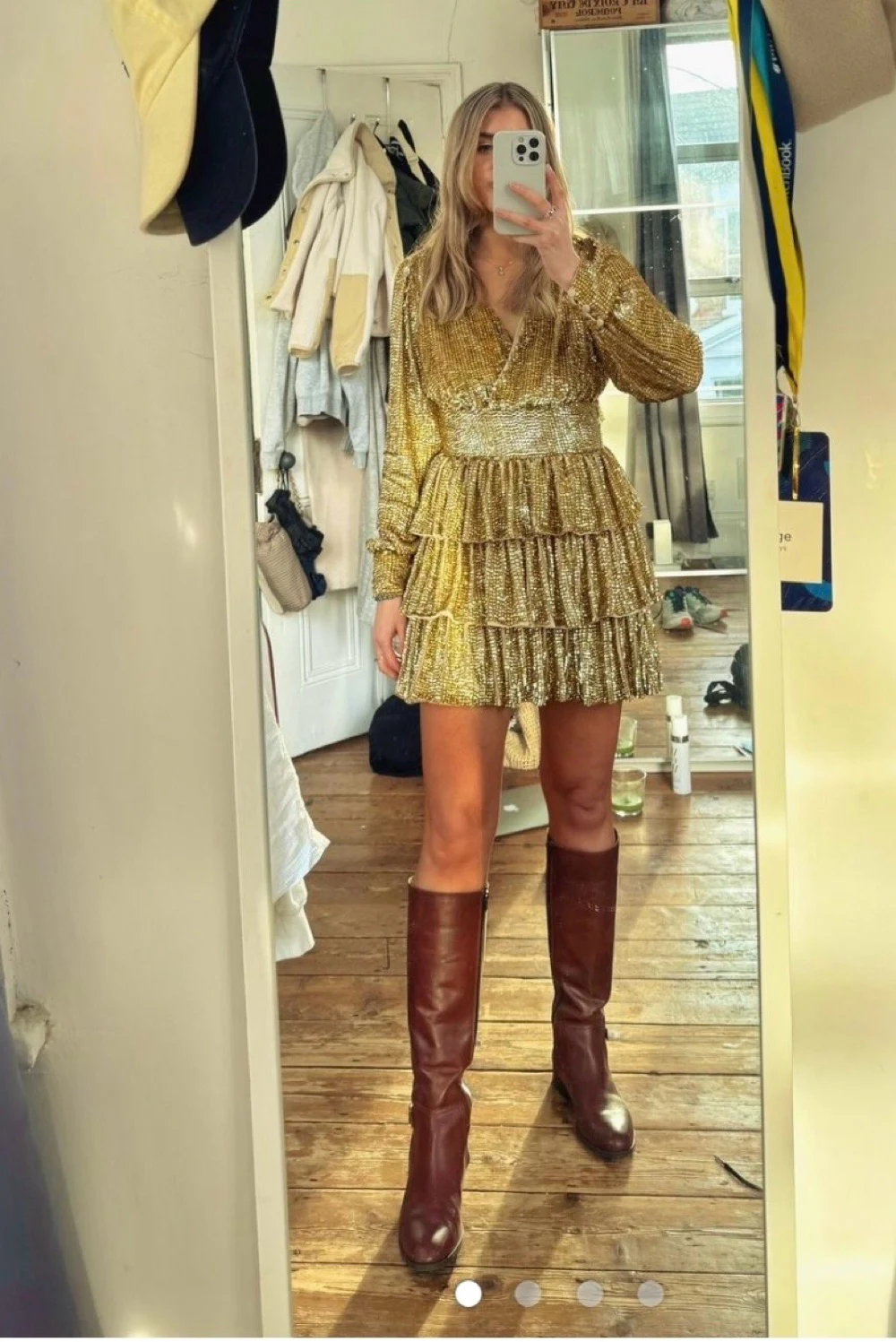 miss selfridge gold sequin dress L'AGENCE Gracelynn Beaded Fringe Dress In Antique Gold Beaded Fringe main image 1